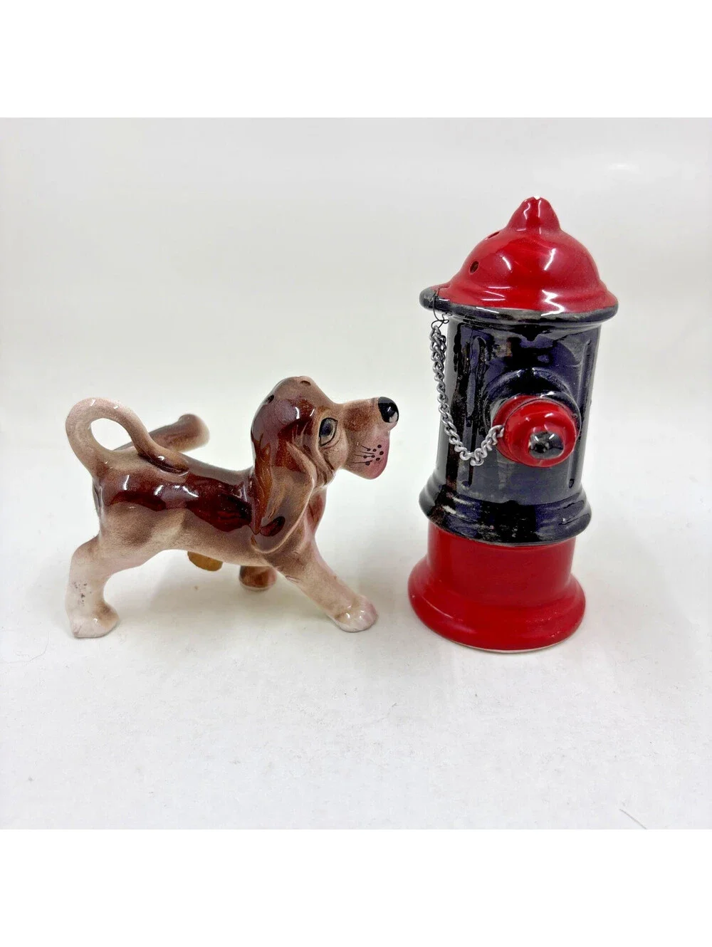 Vintage Hound Dog And Fire Hydrant Salt & Pepper Shakers